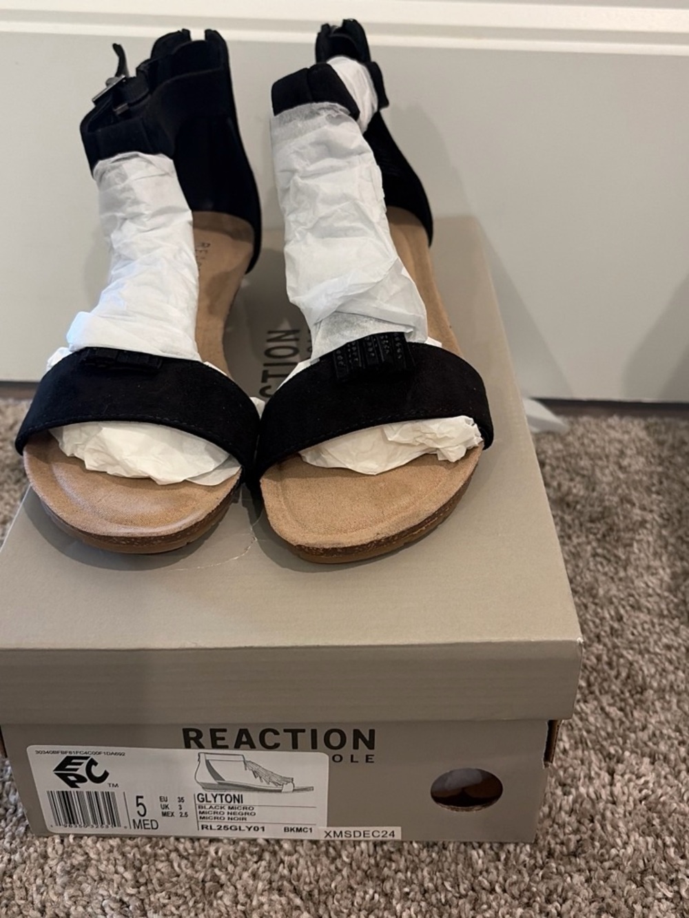 Kenneth Cole Reaction Black Suede Open-Toe Ankle Strap Sandals